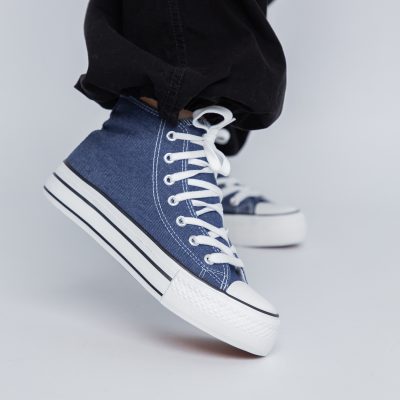 Pantofi sport pentru femei de tip teniși de culoare albastru denim design înalt BS308A2307155