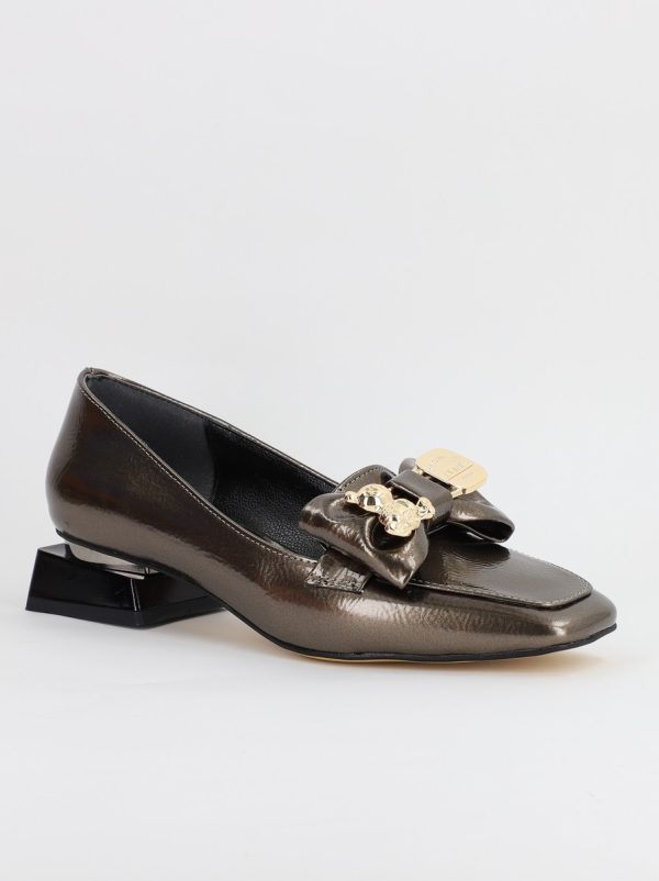 Incaltaminte Dama - Pantofi cu Toc jos Eleganti din Piele Ecologica Platina - BS161BA2308178