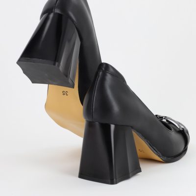 Pantofi Dama cu Toc din Piele Ecologica negru- BS680PT2308141