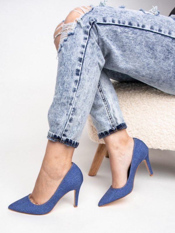 Pantofi Dama cu Toc subtire stiletto albastru inchis denim (BS799AY2308103) 5