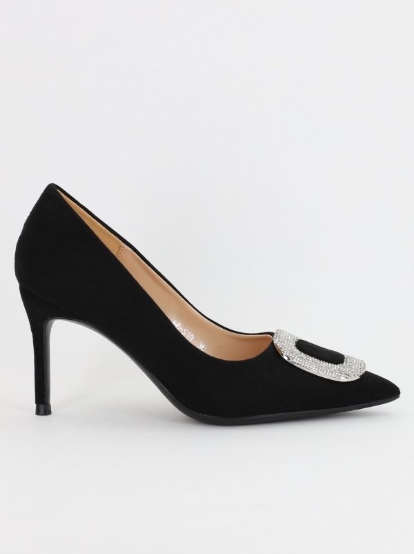 Pantofi Dama cu Toc subtire stiletto cu pietricele negru (BS19S2307051) 6