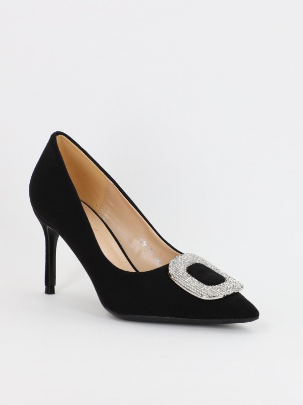 Incaltaminte Dama - Pantofi Dama cu Toc subtire stiletto cu pietricele negru (BS19S2307051)