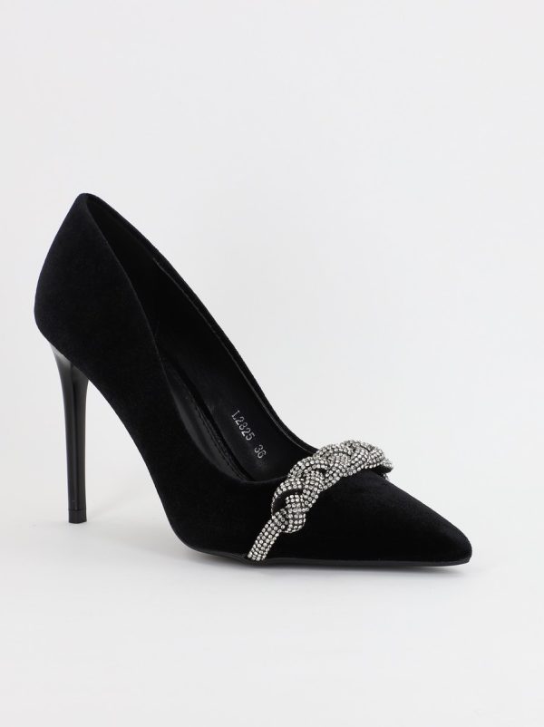 Pantofi Dama cu Toc subtire stiletto cu pietricele negru (BS2825L2307142) 7