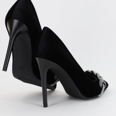 Pantofi Dama cu Toc subtire stiletto cu pietricele negru (BS2825L2307142)
