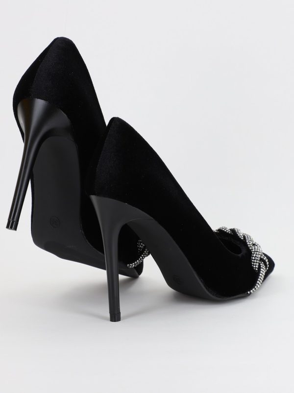 Pantofi Dama cu Toc subtire stiletto cu pietricele negru (BS2825L2307142) 4