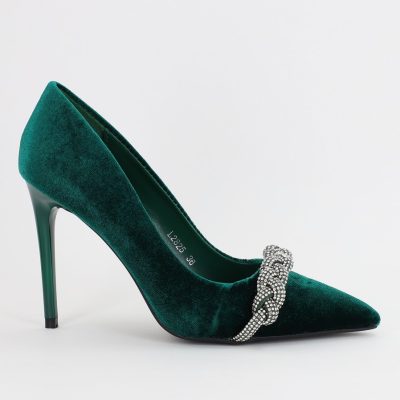 Pantofi Dama cu Toc subtire stiletto cu pietricele verde sidefat (BS2825L2307143)