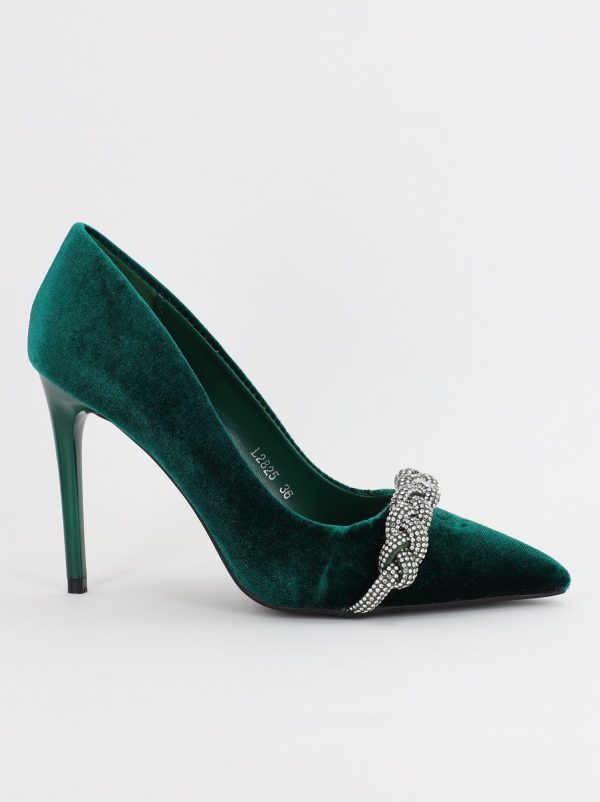Pantofi Dama cu Toc subtire stiletto cu pietricele verde sidefat (BS2825L2307143) 5