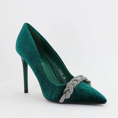 Incaltaminte Dama - Pantofi Dama cu Toc subtire stiletto cu pietricele verde sidefat (BS2825L2307143)