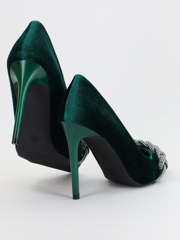 Pantofi Dama cu Toc subtire stiletto cu pietricele verde sidefat (BS2825L2307143) 7