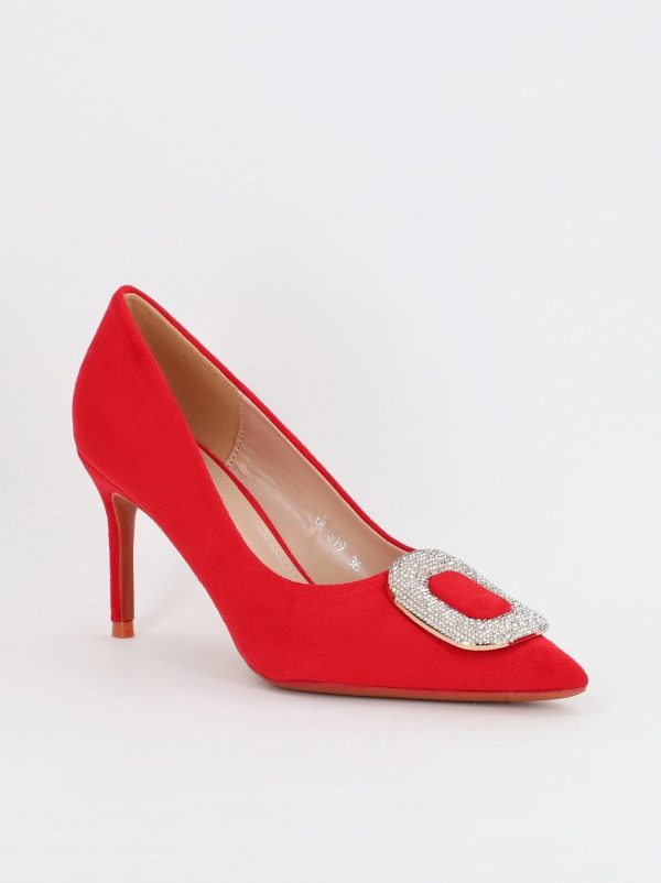 Incaltaminte Dama - Pantofi Dama cu Toc subtire stiletto cu pietricele rosu (BS19S2307052)