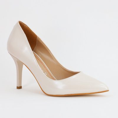 Incaltaminte Dama - Pantofi Dama cu Toc subtire stiletto din Piele Eco Alb Perlat cu dungi (BS795AY2308161)