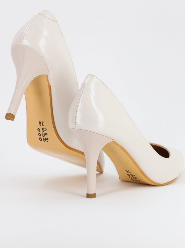 Pantofi Dama cu Toc subtire stiletto din Piele Eco Alb Perlat cu dungi (BS795AY2308161) 5