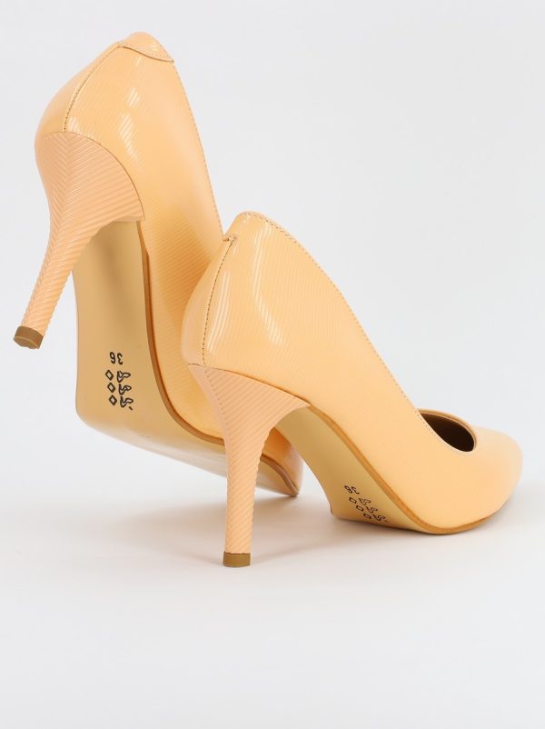 Pantofi Dama cu Toc subtire stiletto din Piele Eco Bej cu dungi (BS795AY2308162) 7