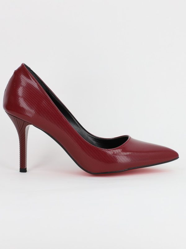 Pantofi Dama cu Toc subtire stiletto din Piele Eco Bordo cu dungi (BS795AY2308160) 10