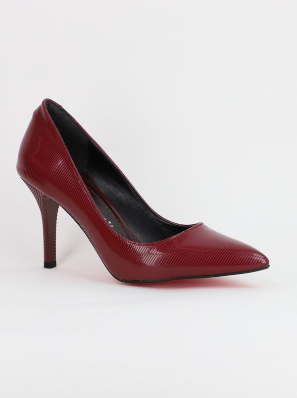 Incaltaminte Dama - Pantofi Dama cu Toc subtire stiletto din Piele Eco Bordo cu dungi (BS795AY2308160)