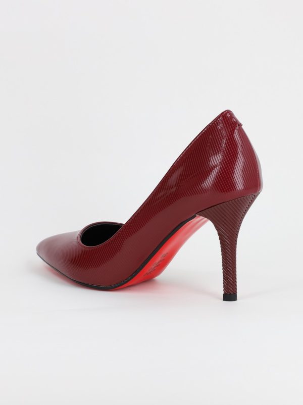Pantofi Dama cu Toc subtire stiletto din Piele Eco Bordo cu dungi (BS795AY2308160) 8