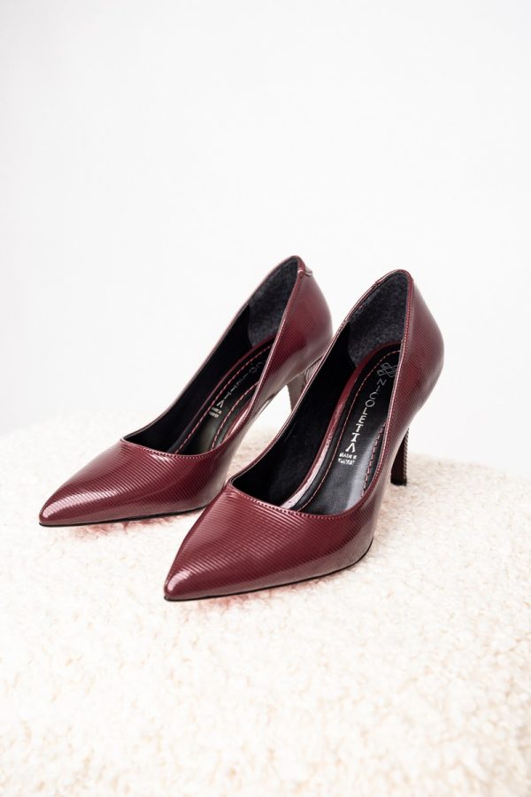 Pantofi Dama cu Toc subtire stiletto din Piele Eco Bordo cu dungi (BS795AY2308160) 7