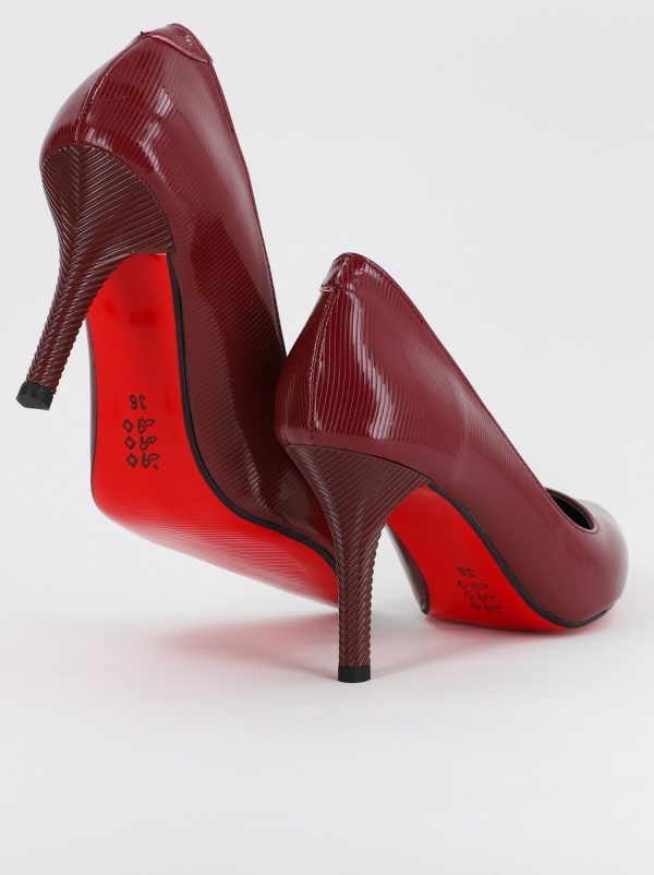 Pantofi Dama cu Toc subtire stiletto din Piele Eco Bordo cu dungi (BS795AY2308160) 6