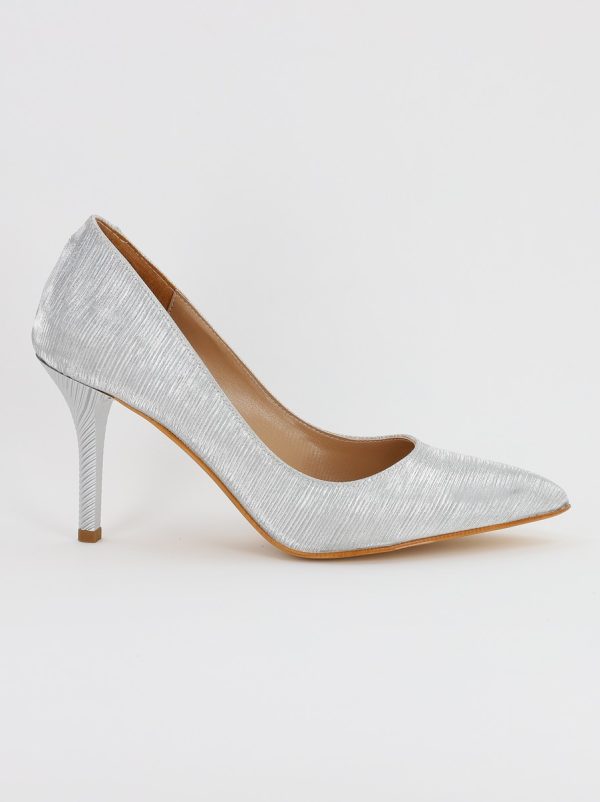 Pantofi Dama cu Toc subtire stiletto din Piele Eco cu argintiu cu dungi (BS795AY2308132) 6