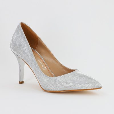 Incaltaminte Dama - Pantofi Dama cu Toc subtire stiletto din Piele Eco cu argintiu cu dungi (BS795AY2308132)