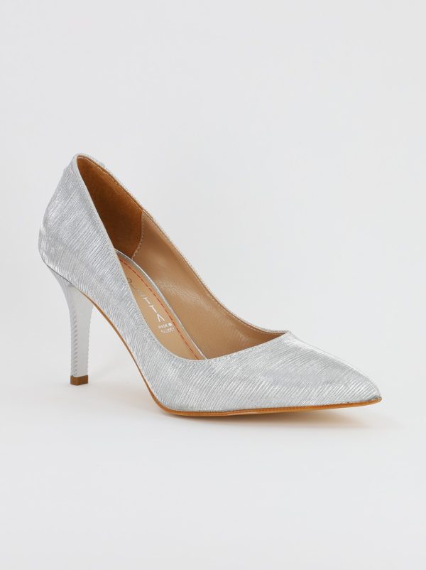 Incaltaminte Dama - Pantofi Dama cu Toc subtire stiletto din Piele Eco cu argintiu cu dungi (BS795AY2308132)