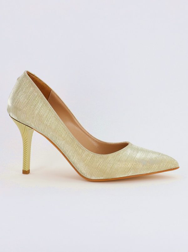 Pantofi Dama cu Toc subtire stiletto din Piele Eco cu auriu cu dungi (BS795AY2308131) 5