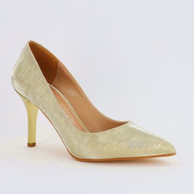 Incaltaminte Dama - Pantofi Dama cu Toc subtire stiletto din Piele Eco cu auriu cu dungi (BS795AY2308131)