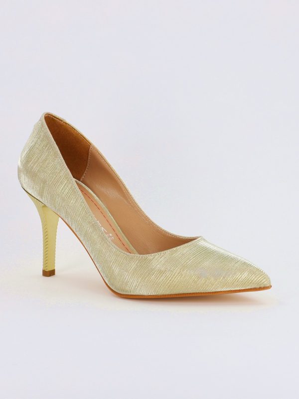 Incaltaminte Dama - Pantofi Dama cu Toc subtire stiletto din Piele Eco cu auriu cu dungi (BS795AY2308131)