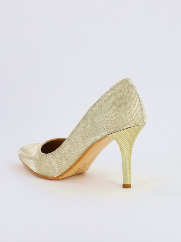 Pantofi Dama cu Toc subtire stiletto din Piele Eco cu auriu cu dungi (BS795AY2308131) 7