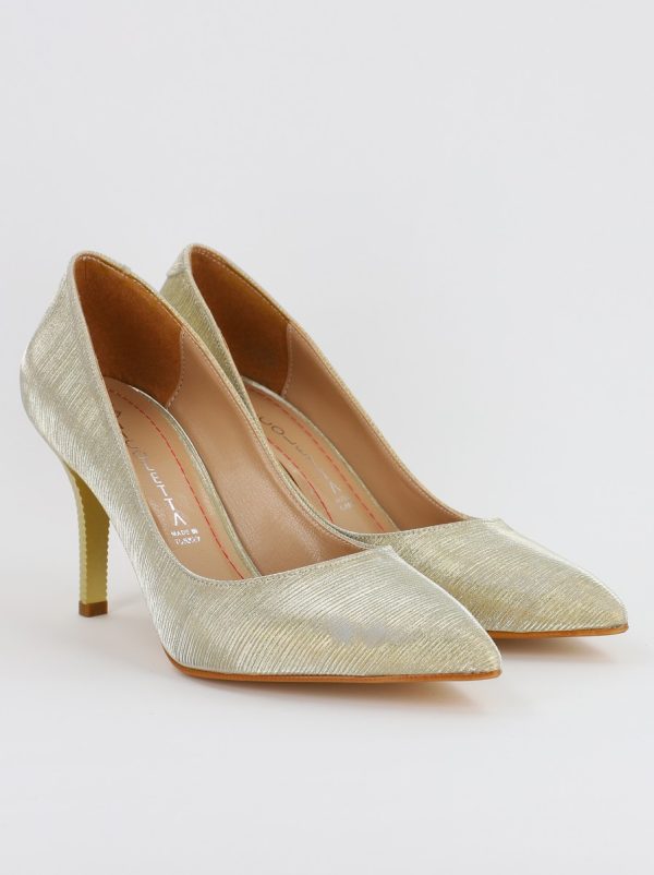 Pantofi Dama cu Toc subtire stiletto din Piele Eco cu auriu cu dungi (BS795AY2308131) 8