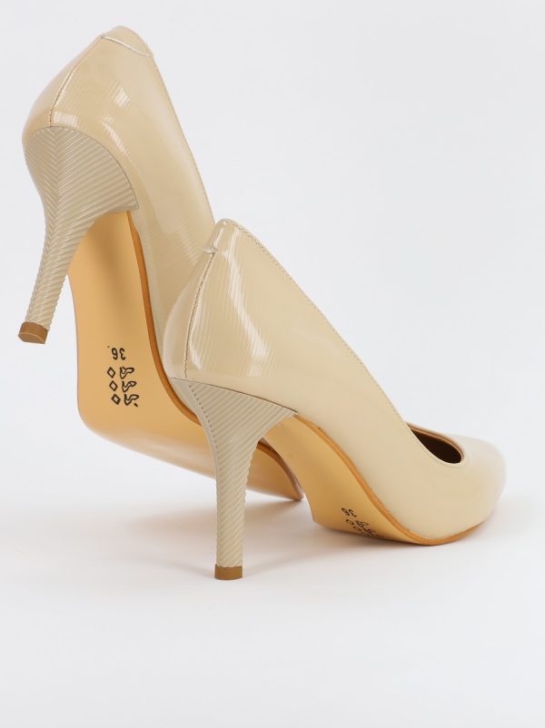 Pantofi Dama cu Toc subtire stiletto din Piele Eco Nud cu dungi (BS795AY2308163) 5