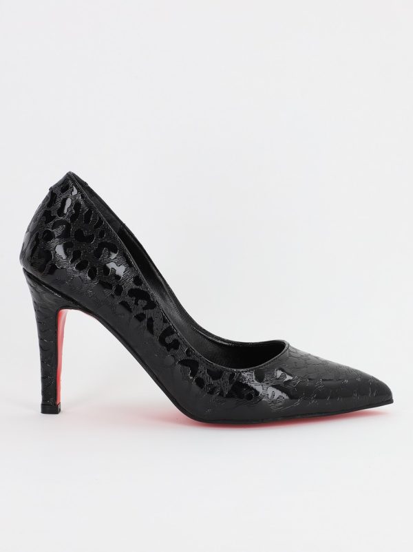 Pantofi Dama cu Toc subtire stiletto negru cu model (BS799AY2308120) 5