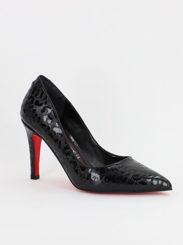 Pantofi Dama cu Toc subtire stiletto negru cu model (BS799AY2308120) 7