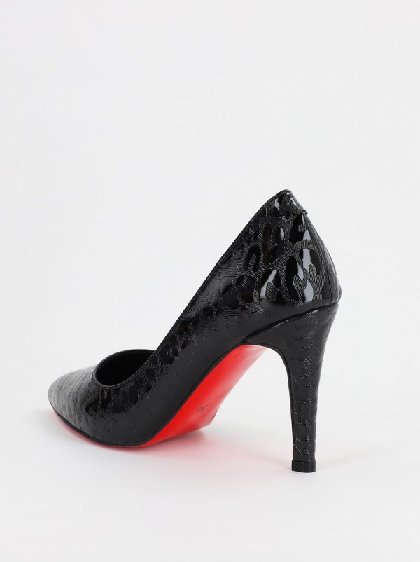 Pantofi Dama cu Toc subtire stiletto negru cu model (BS799AY2308120) 8