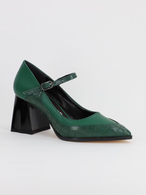 Pantofi Dama Piele Eco vartf ascutit cu Toc verde (BS761PT2308149) 8