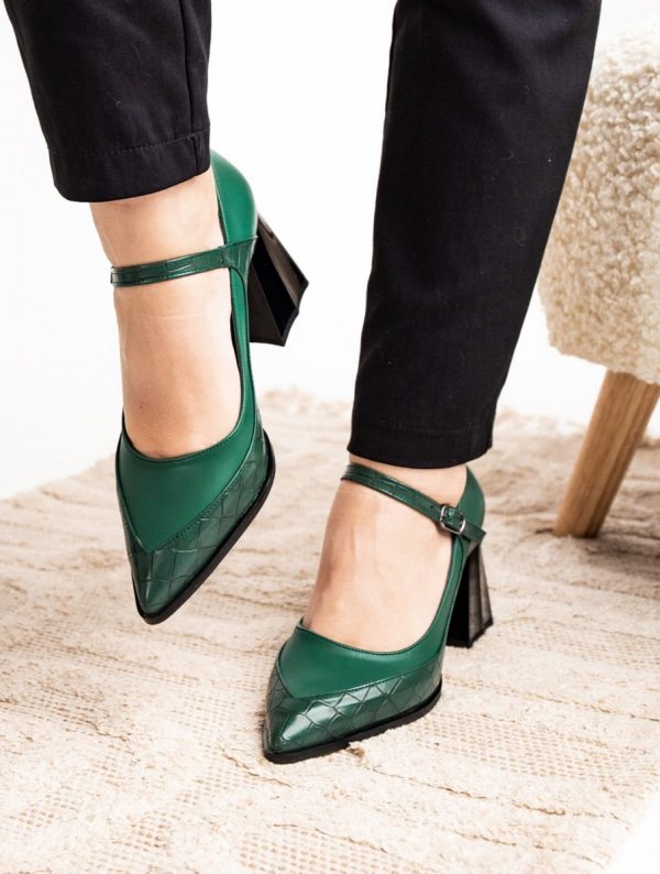 Pantofi Dama Piele Eco vartf ascutit cu Toc verde (BS761PT2308149) 5