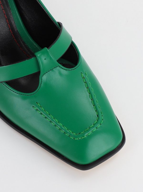 Pantofi Dama Piele Eco Vartf Drept cu Toc Gros Verde BS1254PT2308145 8