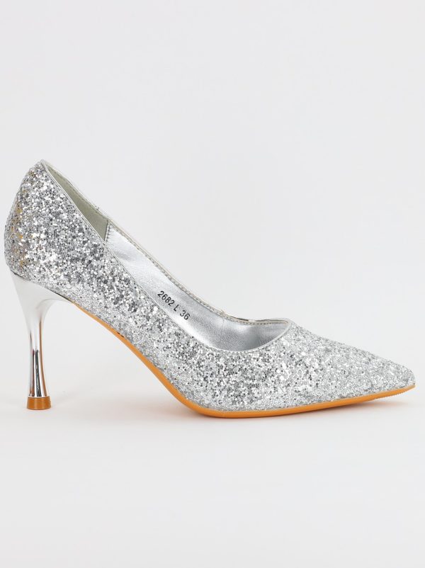 Pantofi Dama stiletto cu sclipici argintiu (BS2682PT2307139) 6
