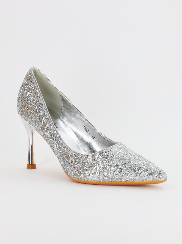 Pantofi Dama stiletto cu sclipici argintiu (BS2682PT2307139) 7
