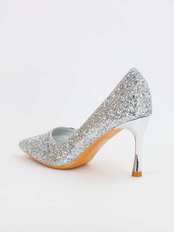 Pantofi Dama stiletto cu sclipici argintiu (BS2682PT2307139) 8