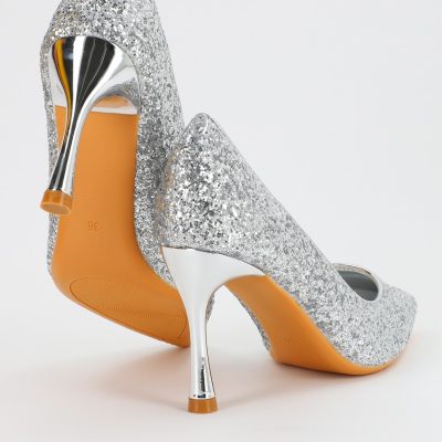 Pantofi Dama stiletto cu sclipici argintiu (BS2682PT2307139)