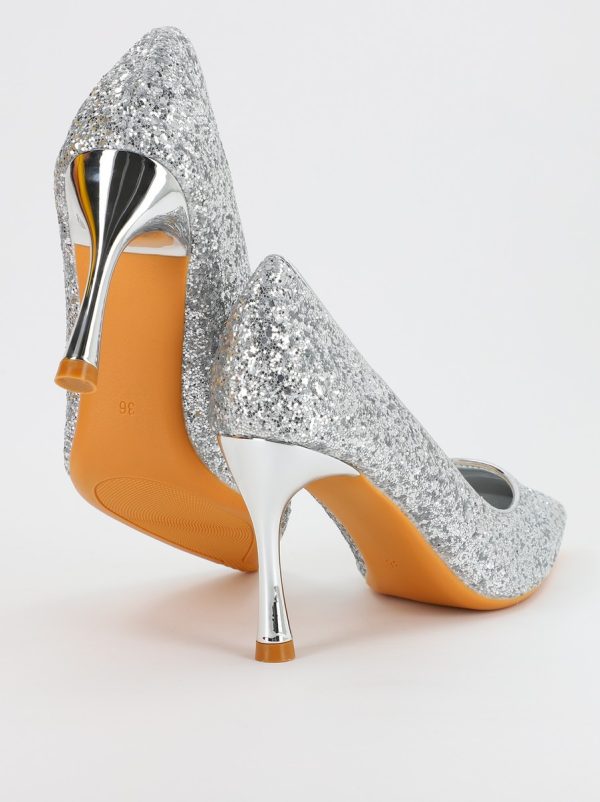 Pantofi Dama stiletto cu sclipici argintiu (BS2682PT2307139) 5