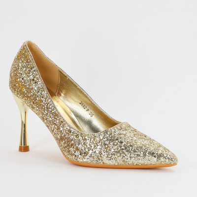 Pantofi Dama stiletto cu sclipici auriu (BS2682PT2307138)