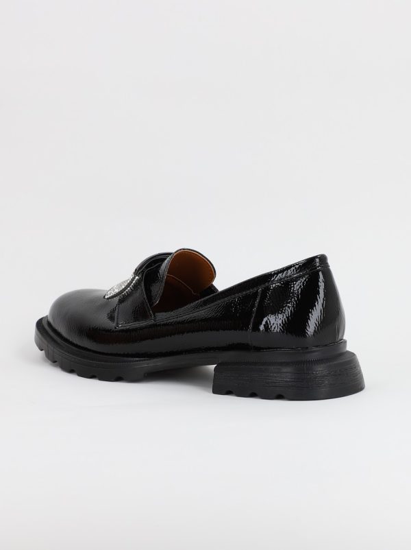 Pantofi Loafers Dama Piele Ecologica cu pietricele Negru lucios Varf Rotund - BS812AY2308170 6