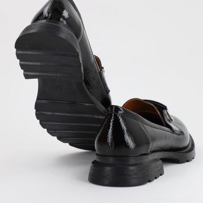 Pantofi Loafers Dama Piele Ecologica cu pietricele Negru lucios Varf Rotund - BS812AY2308170