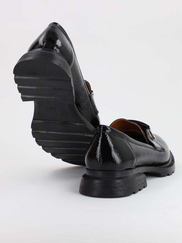 Pantofi Loafers Dama Piele Ecologica cu pietricele Negru lucios Varf Rotund - BS812AY2308170 5