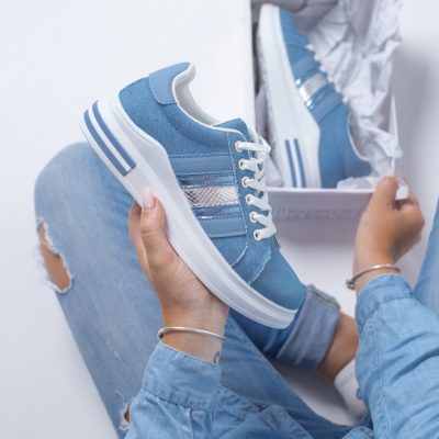 Pantofi cu elemente design albastru sport femei