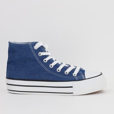 Pantofi sport pentru femei de tip teniși de culoare albastru denim design înalt BS308A2307155