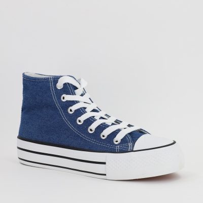 Pantofi Sport Dama - Pantofi sport pentru femei de tip teniși de culoare albastru denim design înalt BS308A2307155