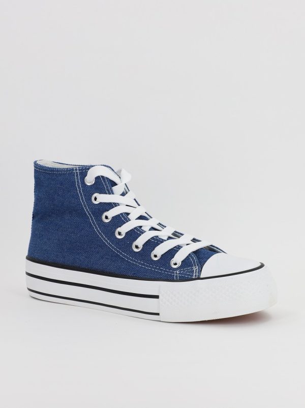 Pantofi Sport Dama - Pantofi sport pentru femei de tip teniși de culoare albastru denim design înalt BS308A2307155